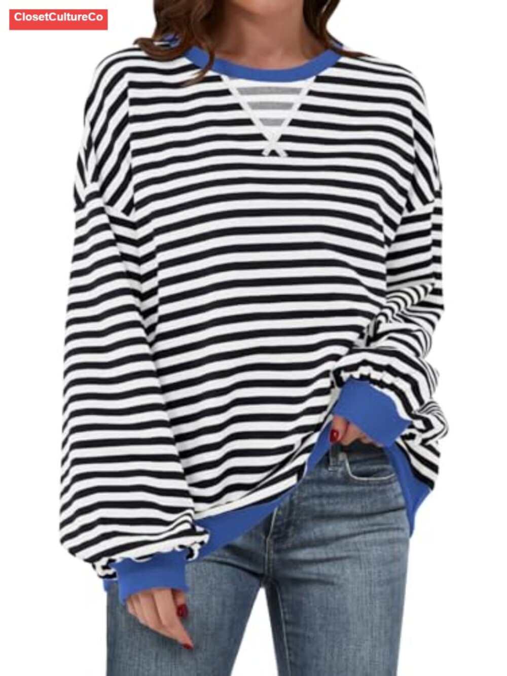 ANRABESS Women's Oversized Striped Sweatshirt Crew Neck Long Sleeve Pullover